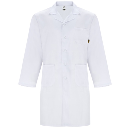 [00017535] BA9094 VACCINE ROLY - Bata unisex de laboratorio con solapa (BLANCO, XS)