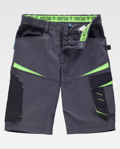[00047030] WF2717 WORKTEAM - Bermuda (GRIS OSCURO+NEGRO+VERDE LIMA, S)
