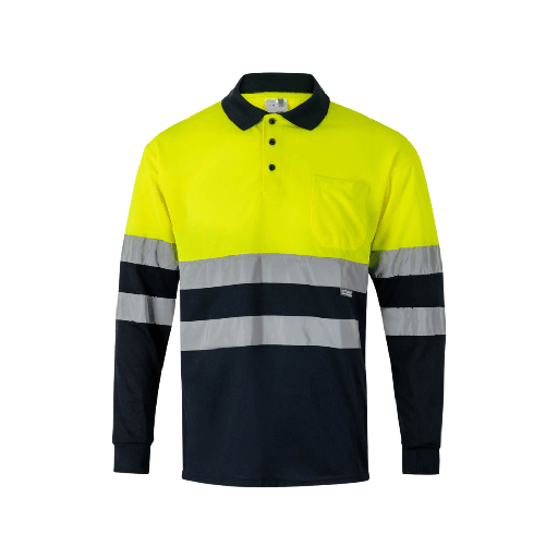 [4520] 175 VELILLA - Polo bicolor manga larga (AZUL MARINO/AMARILLO FLÚOR, XS)