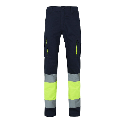 [5796] 303007 VELILLA - Pantalón 100% algodón bicolor multibolsillos (AZUL NAVY/AMARILLO FLÚOR, S)