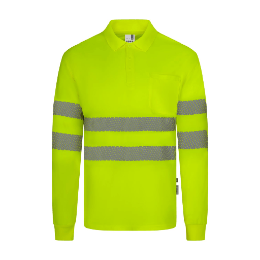 [6373] 305534 VELILLA - Polo poliéster reciclado manga larga cinta segmentada (AMARILLO FLÚOR, XS)