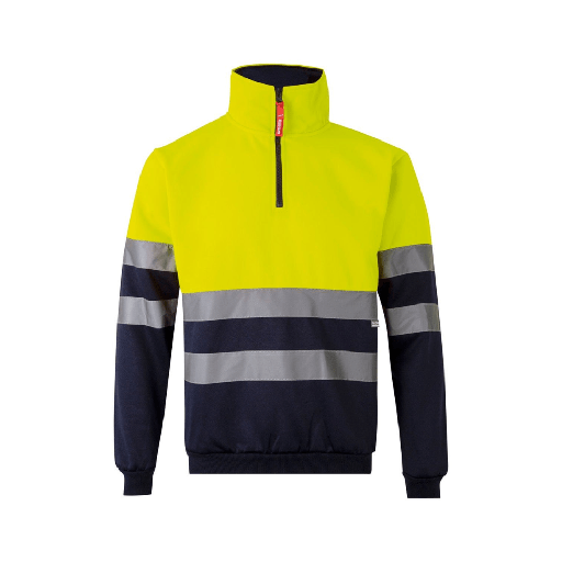 [6830] 305701 VELILLA - Sudadera bicolor con media cremallera (AZUL NAVY/AMARILLO FLÚOR, S)