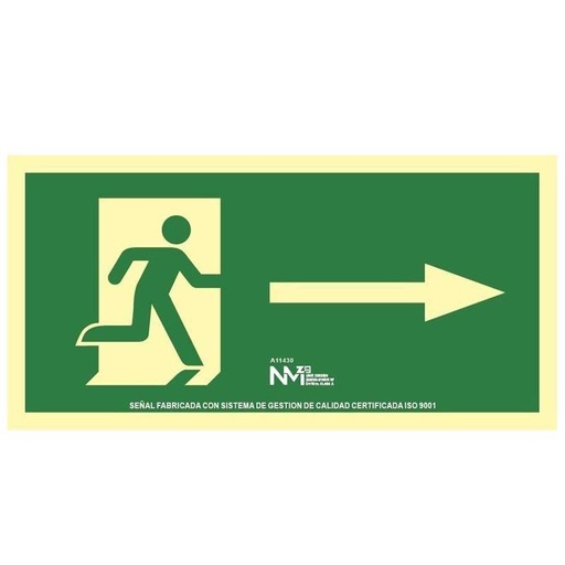 [00119160] B11130 NORMALUZ - SEÑAL EVACUACIÓN FLECHA DERECHA PVC 0,7mm Clase B DISTANCIA DE VISION 10M