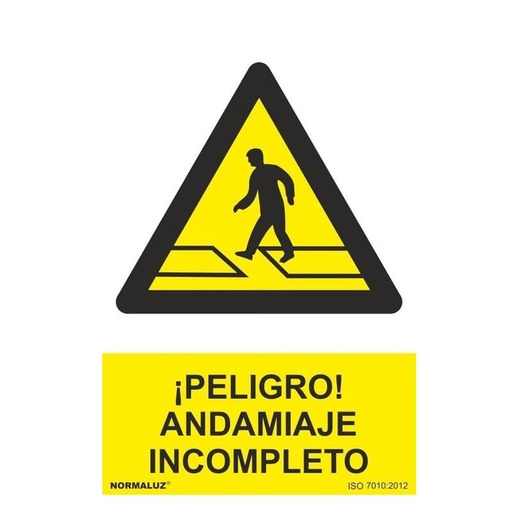 [00120967] RD30037 NORMALUZ - SEÑAL PELIGRO ANDAMIO INCOMPLETO PVC 0,7mm 210X300mm