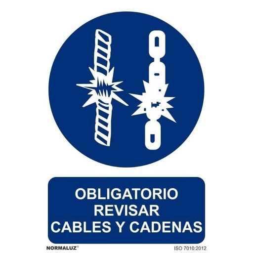 [00120380] RD20037 NORMALUZ - SEÑAL OBLIGATORIO REVISAR CABLES Y CADENAS PVC 0,7mm 210X300mm