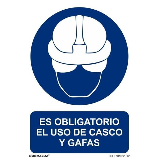 [00120353] RD20014 NORMALUZ - SEÑAL OBLIG USO DE CASCO Y GAFAS PVC 0,7mm 210X300mm