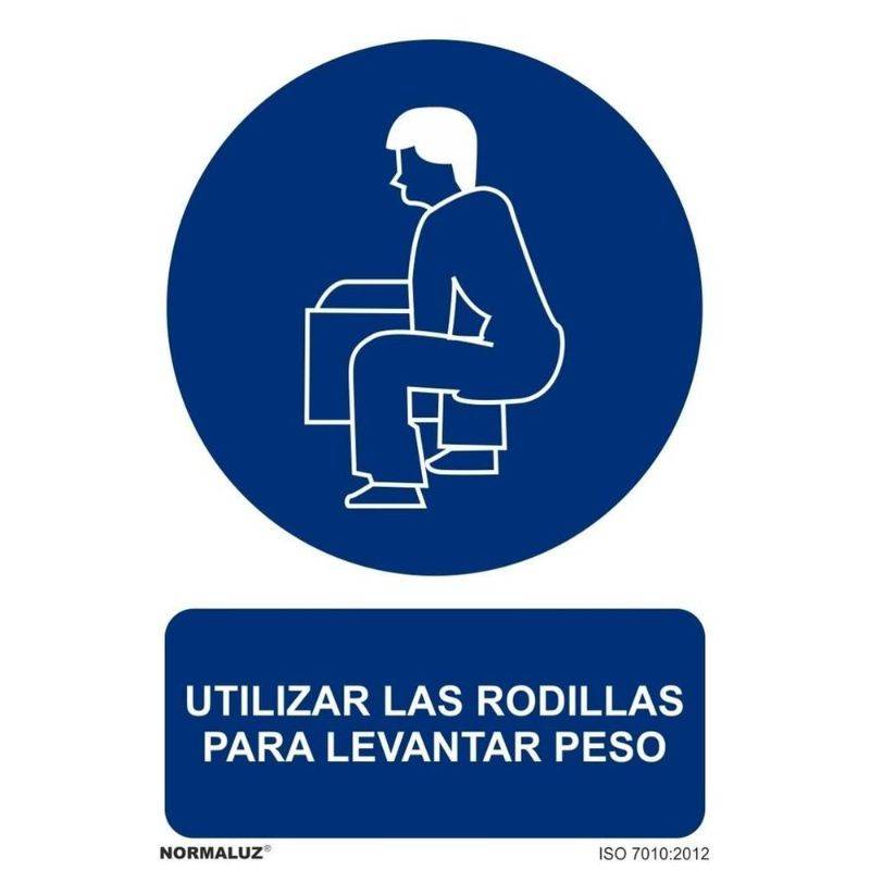 RD20022 NORMALUZ - SEÑAL UTILIZAR LAS RODILLAS LEVANTAR PESO PVC 0,7mm 210X300mm