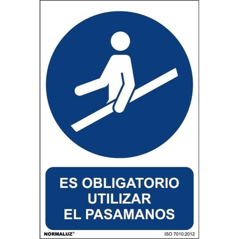 RD20027 NORMALUZ - SEÑAL OBLIGATORIO USO DE PASAMANOS PVC 0,7mm 210X300mm