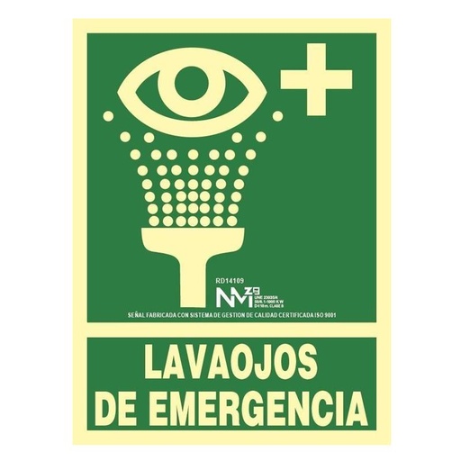 [00119187] B14109 NORMALUZ - SEÑAL LAVAOJOS DE EMERGENCIA PVC 0,7mm Clase B  DISTANCIA DE VISION 10M