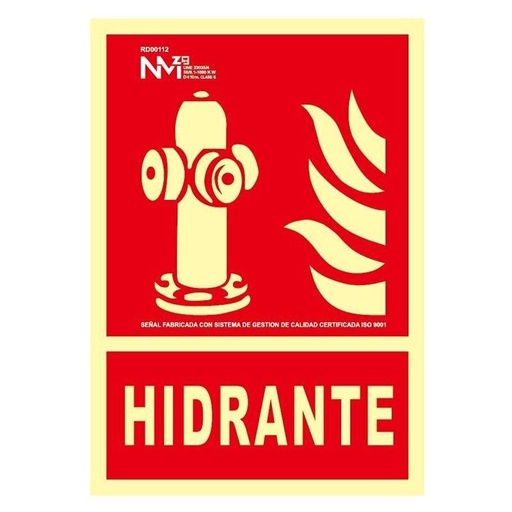 [00118853] B00112 NORMALUZ - SEÑAL HIDRANTE PVC 0,7mm Clase B 210X300mm