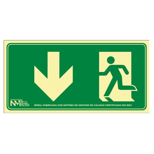 [00119162] B11135 NORMALUZ - SEÑAL EVACUACIÓN FLECHA ABAJO PVC 0,7mm Clase B DISTANCIA DE VISION 10M