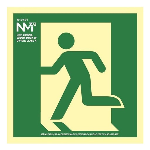 [00119148] B10121 NORMALUZ - SEÑAL SALIDA EMERGENCIA DERECHA PVC 0,7mm Clase BDISTANCIA DE VISION 10M