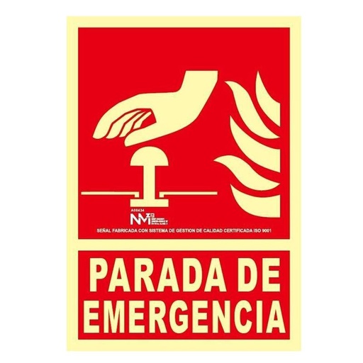 [00118864] B00134 NORMALUZ - SEÑAL PARADA DE EMERGENCIA PVC 0,7mm Clase B 210X300mm