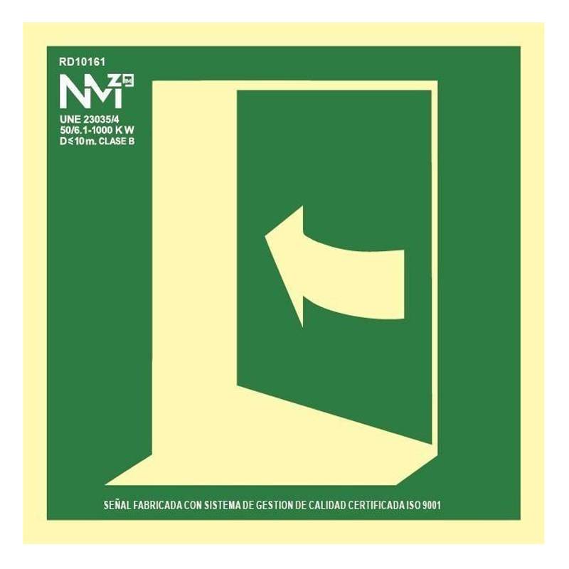 B10161 NORMALUZ - SEÑAL PUERTA EVACUACIÓN IZQUIERDA PVC 0,7mm Clase B DISTANCIA DE VISION 10M
