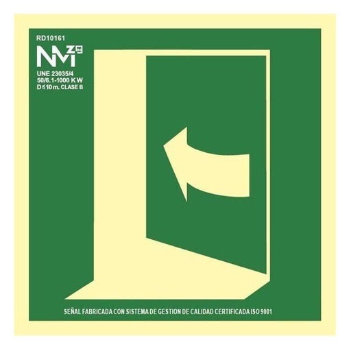 [00119151] B10161 NORMALUZ - SEÑAL PUERTA EVACUACIÓN IZQUIERDA PVC 0,7mm Clase B DISTANCIA DE VISION 10M