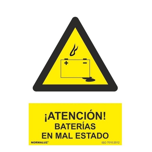 [00120975] RD30045 NORMALUZ - SEÑAL PELIGRO BATERIAS EN MAL ESTADO PVC 0,7mm 210X300mm