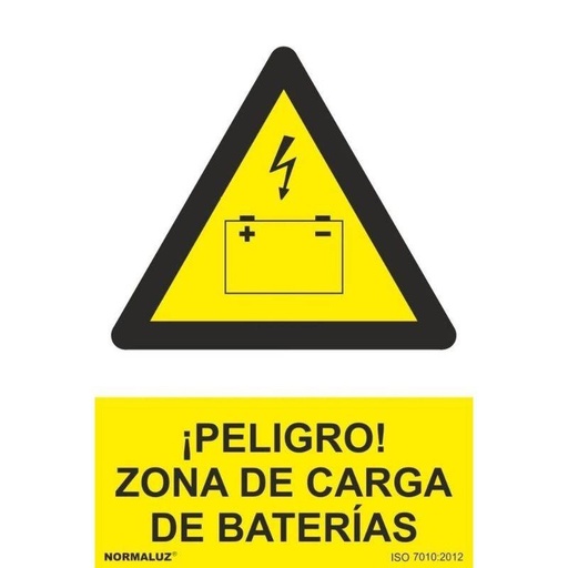 [00120998] RD30075 NORMALUZ - SEÑAL PELIGRO ZONA DE CARGA BATERIA PVC 0,7mm 210X300mm