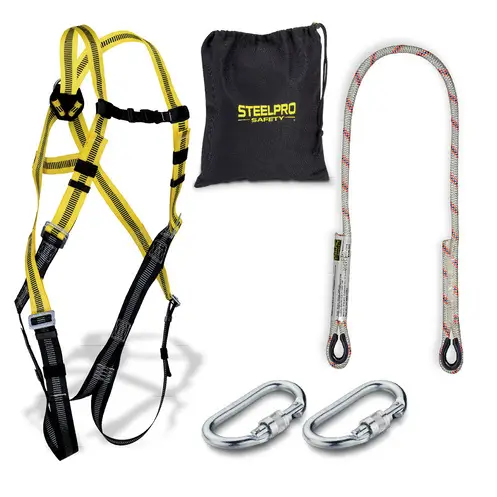 [00135477] 1888KIT1 STEELPRO - Kit compuesto por: arnés 1888AB + cuerda 1888CU15 + 2 mosquetones 1888MAR + bolsa 1888WBGS