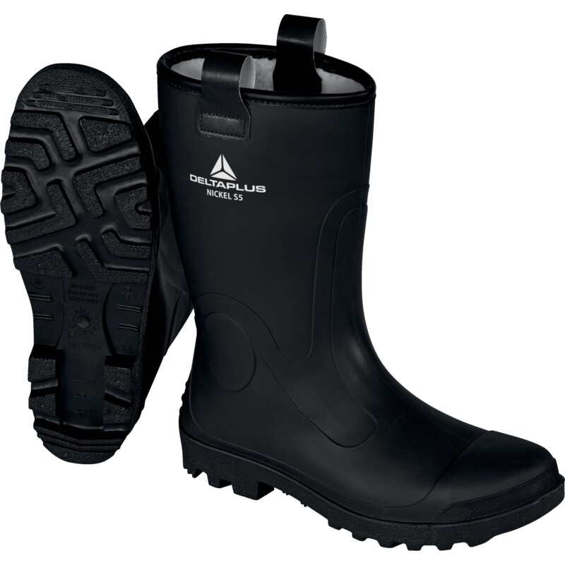 NICKEL S5 CI SRC DELTA PLUS - Media bota de seguridad forrada, ideal para climas fríos, fácil de poner y quitar gracias a las asas de agarre
