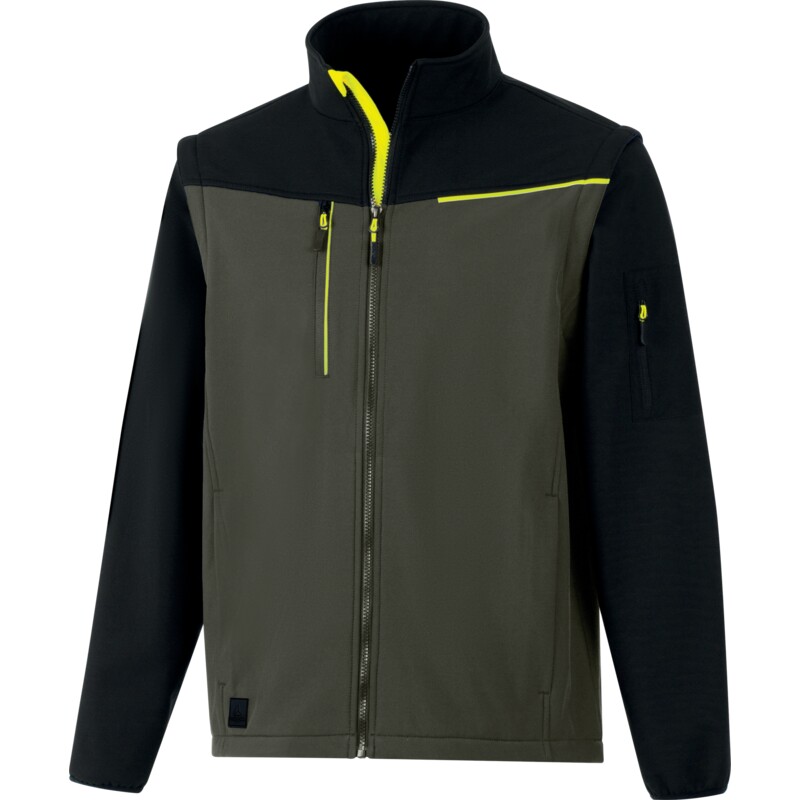 SOCCIA DELTA PLUS - Softshell 2 en 1, tejido repelente al viento y al agua con mangas desmontables, ribete AV (excepto gris) para mejorar la visibilidad