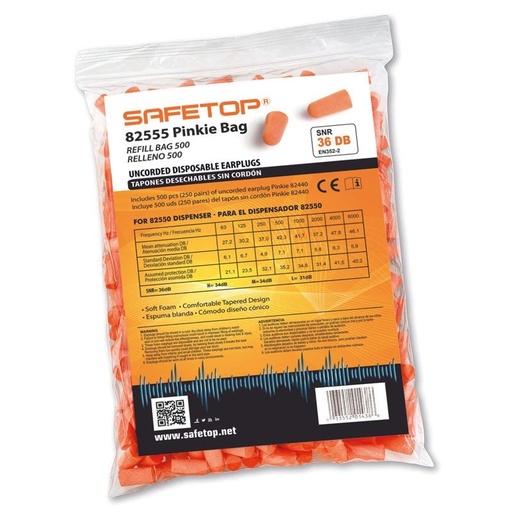 [00155592] 82555 SAFETOP - BOLSA 250 pares tapones Pinkie 37 dB para dispensador