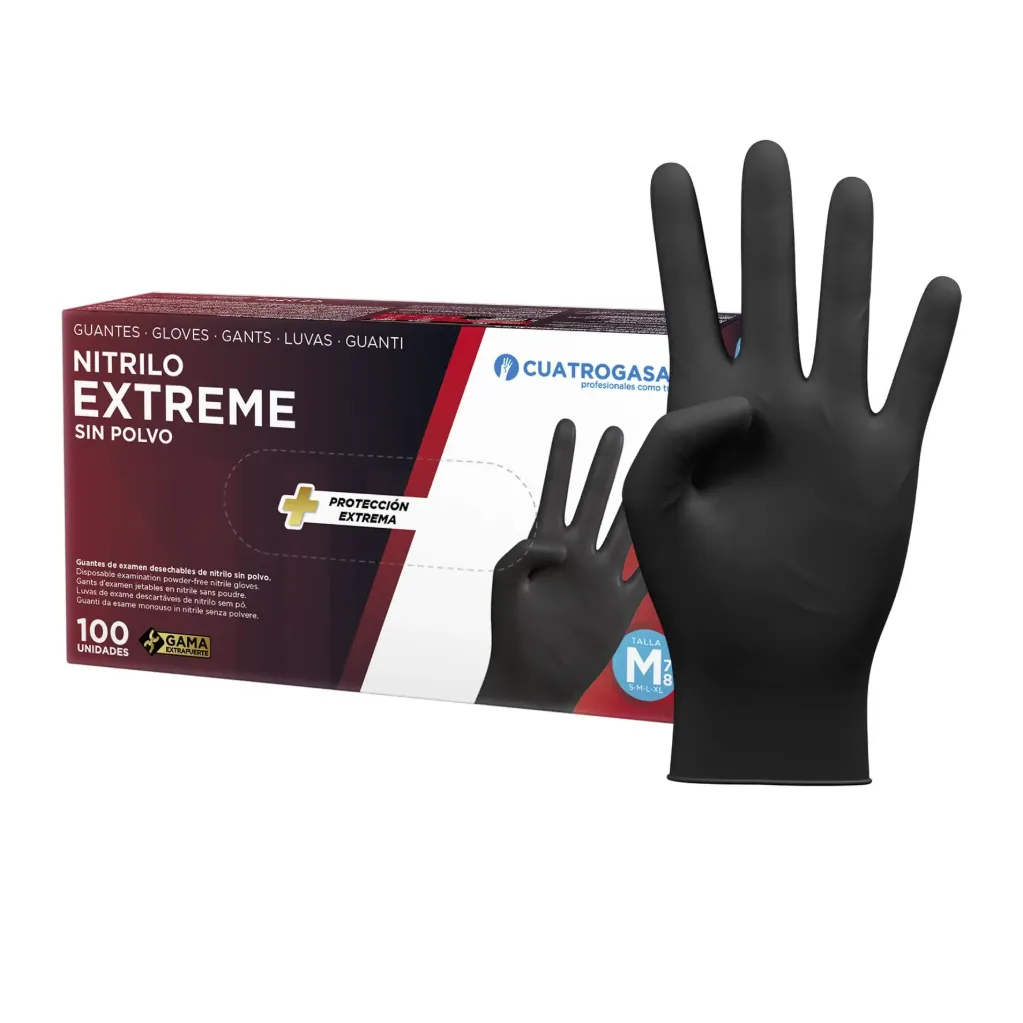 EXTREME CUATROGASA - Guantes de nitrilo negro sin polvo de un solo uso