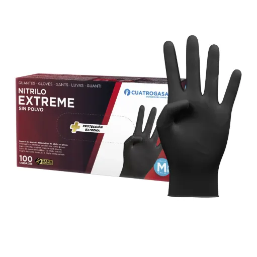 [00160098] EXTREME CUATROGASA - Guantes de nitrilo negro sin polvo de un solo uso (S)