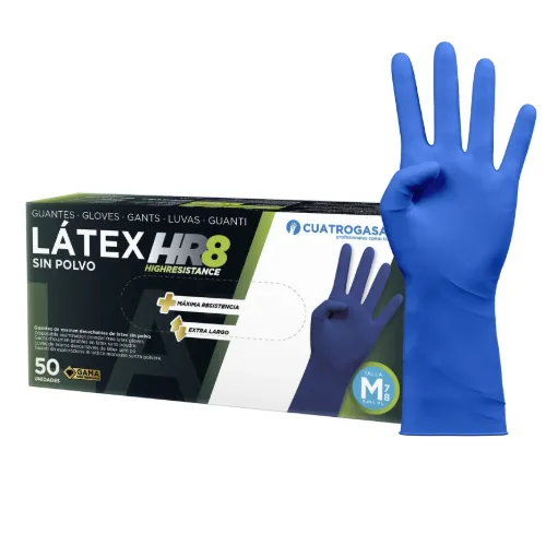 [00170665] HR 8 CUATROGASA - Guantes de un solo uso de látex sin polvo (S)